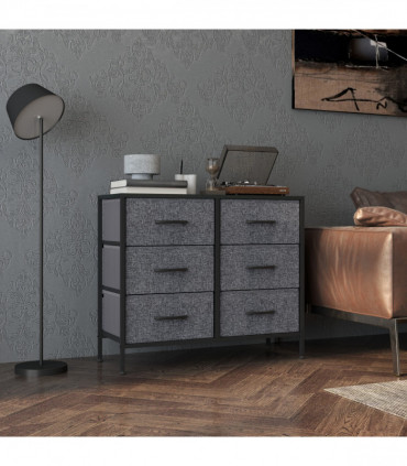 HOMCOM 6 Drawer Fabric Chest of Drawers w/ Wooden Top for Hallway Black