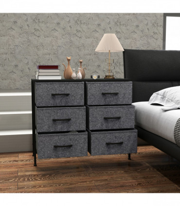 HOMCOM 6 Drawer Fabric Chest of Drawers w/ Wooden Top for Hallway Black