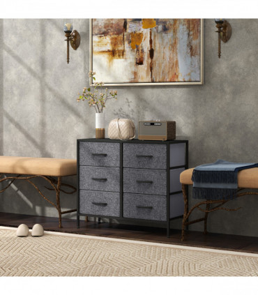 HOMCOM 6 Drawer Fabric Chest of Drawers w/ Wooden Top for Hallway Black