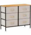 HOMCOM 6 Drawer Fabric Chest of Drawers w/ Wooden Top for Hallway Cream