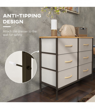 HOMCOM 6 Drawer Fabric Chest of Drawers w/ Wooden Top for Hallway Cream
