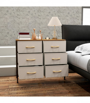 HOMCOM 6 Drawer Fabric Chest of Drawers w/ Wooden Top for Hallway Cream