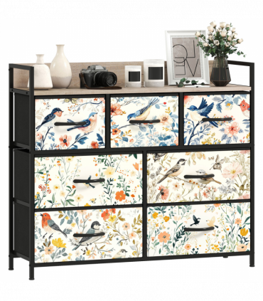 HOMCOM 7-Drawer Chest of Drawers, Fabric Dresser, White