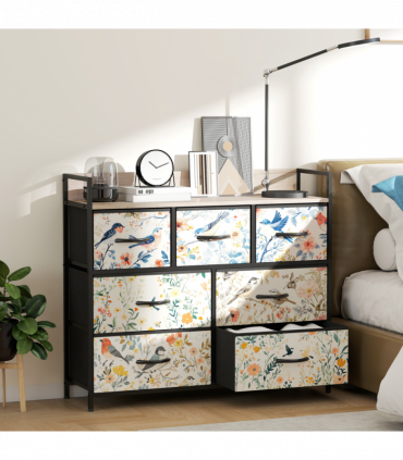 HOMCOM 7-Drawer Chest of Drawers, Fabric Dresser, White