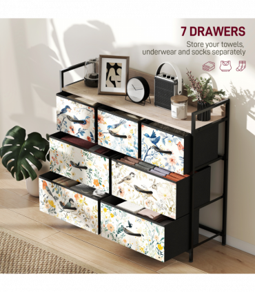 HOMCOM 7-Drawer Chest of Drawers, Fabric Dresser, White