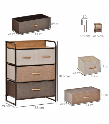 Fabric Chest of Drawers Multi-colored 78.5H x 58W x 29Dcm Solid Metal Frame