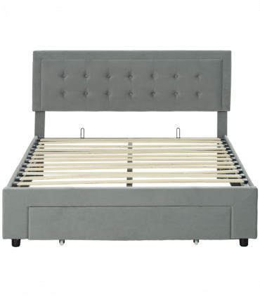 HOMCOM Double Bed Frame with Storage and Adjustable Velvet Headboard