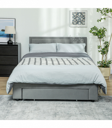 HOMCOM Double Bed Frame with Storage and Adjustable Velvet Headboard