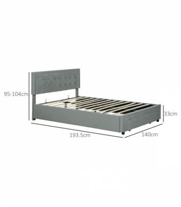 HOMCOM Double Bed Frame with Storage and Adjustable Velvet Headboard