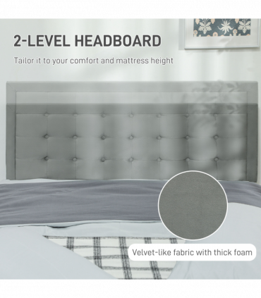 HOMCOM Double Bed Frame with Storage and Adjustable Velvet Headboard