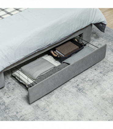 HOMCOM Double Bed Frame with Storage and Adjustable Velvet Headboard