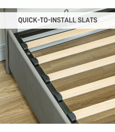 HOMCOM Double Bed Frame with Storage and Adjustable Velvet Headboard