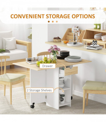 HOMCOM Foldable Dining Table, Drop Leaf Table with Storage for Kitchen, Oak