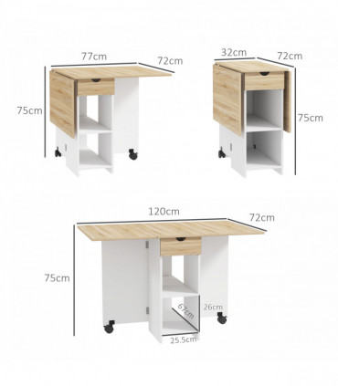 HOMCOM Foldable Dining Table, Drop Leaf Table with Storage for Kitchen, Oak