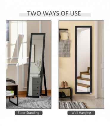 HOMCOM Full Length Mirror, Floor Standing or Wall-Mounted Long Mirror, Black