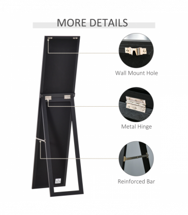HOMCOM Full Length Mirror, Floor Standing or Wall-Mounted Long Mirror, Black