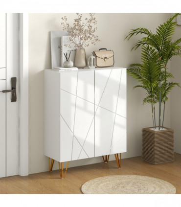 HOMCOM Shoe Storage Cabinet with Soft-Close Hinges and Adjust Shelves, White