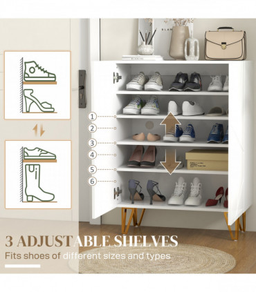 HOMCOM Shoe Storage Cabinet with Soft-Close Hinges and Adjust Shelves, White
