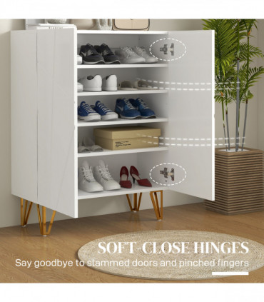 HOMCOM Shoe Storage Cabinet with Soft-Close Hinges and Adjust Shelves, White