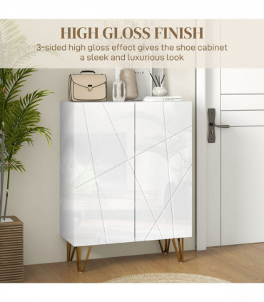 HOMCOM Shoe Storage Cabinet with Soft-Close Hinges and Adjust Shelves, White