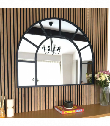 Mio - Black Metal Arched Window Mirror - 95cm x 120cm