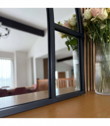 Mio - Black Metal Arched Window Mirror - 95cm x 120cm