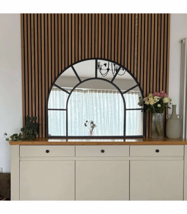 Mio - Black Metal Arched Window Mirror - 95cm x 120cm