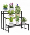 Outsunny 3-Tier Metal Plant Stand, Modern Ladder Shelf for Garden, Black
