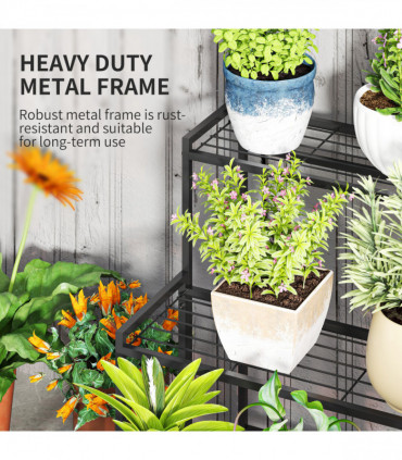 Outsunny 3-Tier Metal Plant Stand, Modern Ladder Shelf for Garden, Black