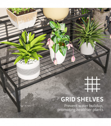 Outsunny 3-Tier Metal Plant Stand, Modern Ladder Shelf for Garden, Black