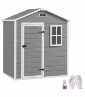 Outsunny 6 x 4ft Resin Garden Shed with Floor and Window, Grey