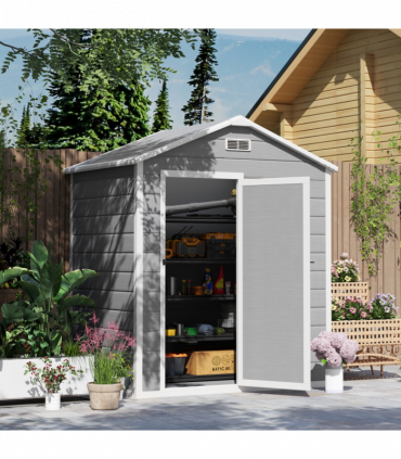 Outsunny 6 x 4ft Resin Garden Shed with Floor and Window, Grey