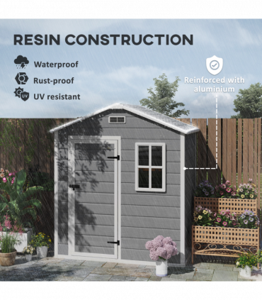 Outsunny 6 x 4ft Resin Garden Shed with Floor and Window, Grey