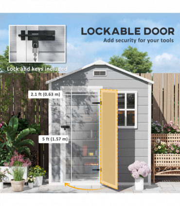 Outsunny 6 x 4ft Resin Garden Shed with Floor and Window, Grey