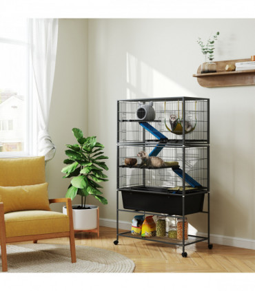 PawHut 5 Levels Rolling Small Animal Cage with Non Slip Cloth Covered Ramps