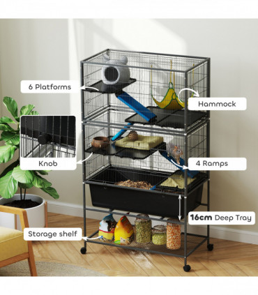 PawHut 5 Levels Rolling Small Animal Cage with Non Slip Cloth Covered Ramps