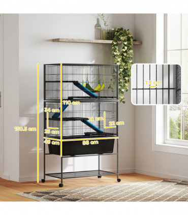 PawHut 5 Levels Rolling Small Animal Cage with Non Slip Cloth Covered Ramps