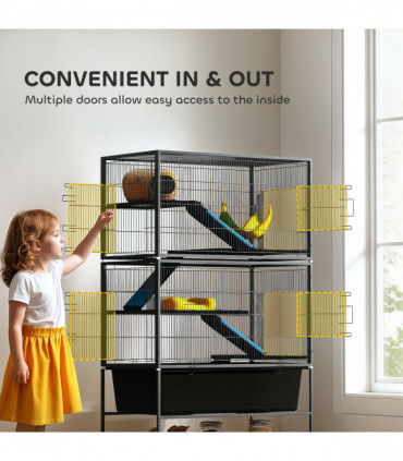 PawHut 5 Levels Rolling Small Animal Cage with Non Slip Cloth Covered Ramps