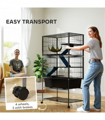 PawHut 5 Levels Rolling Small Animal Cage with Non Slip Cloth Covered Ramps