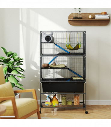 PawHut 5 Levels Rolling Small Animal Cage with Non Slip Cloth Covered Ramps