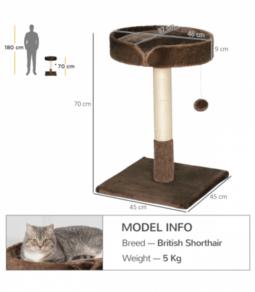 Small Cat Tree for Indoor Cats W/ Sisal Scratching Post Bed Cushion Toy Pawhut