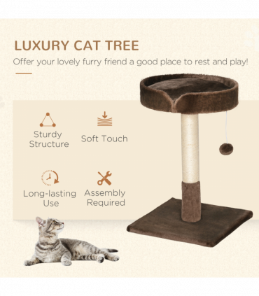 Small Cat Tree for Indoor Cats W/ Sisal Scratching Post Bed Cushion Toy Pawhut