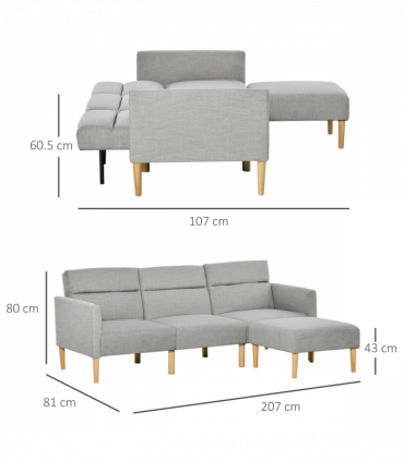 Upholstered Sofa bed Reversible Sectional Sofa Set Sleeper with Footstool