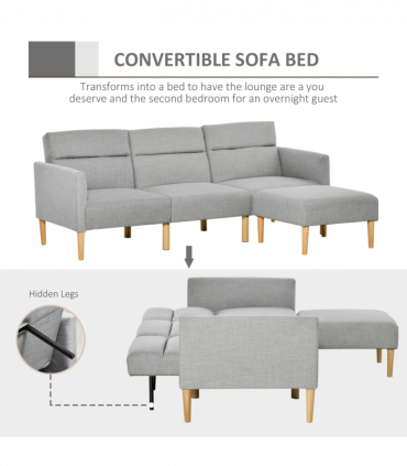 Upholstered Sofa bed Reversible Sectional Sofa Set Sleeper with Footstool
