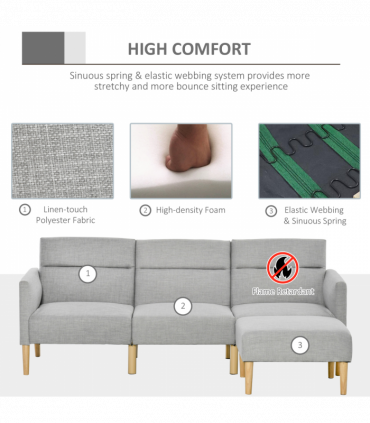 Upholstered Sofa bed Reversible Sectional Sofa Set Sleeper with Footstool