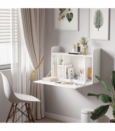 Wall Mounted Table Drop Leaf Floating Laptop Desk w/ Storage for Home Office