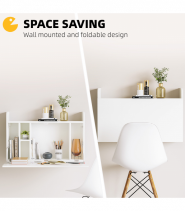 Wall Mounted Table Drop Leaf Floating Laptop Desk w/ Storage for Home Office