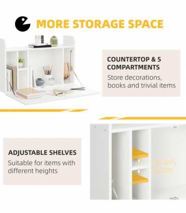 Wall Mounted Table Drop Leaf Floating Laptop Desk w/ Storage for Home Office