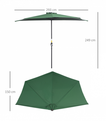 3m Half Parasol Umbrella Metal Frame Crank NO BASE INCLUDED, Green