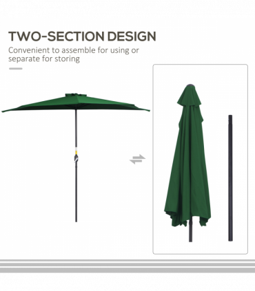 3m Half Parasol Umbrella Metal Frame Crank NO BASE INCLUDED, Green